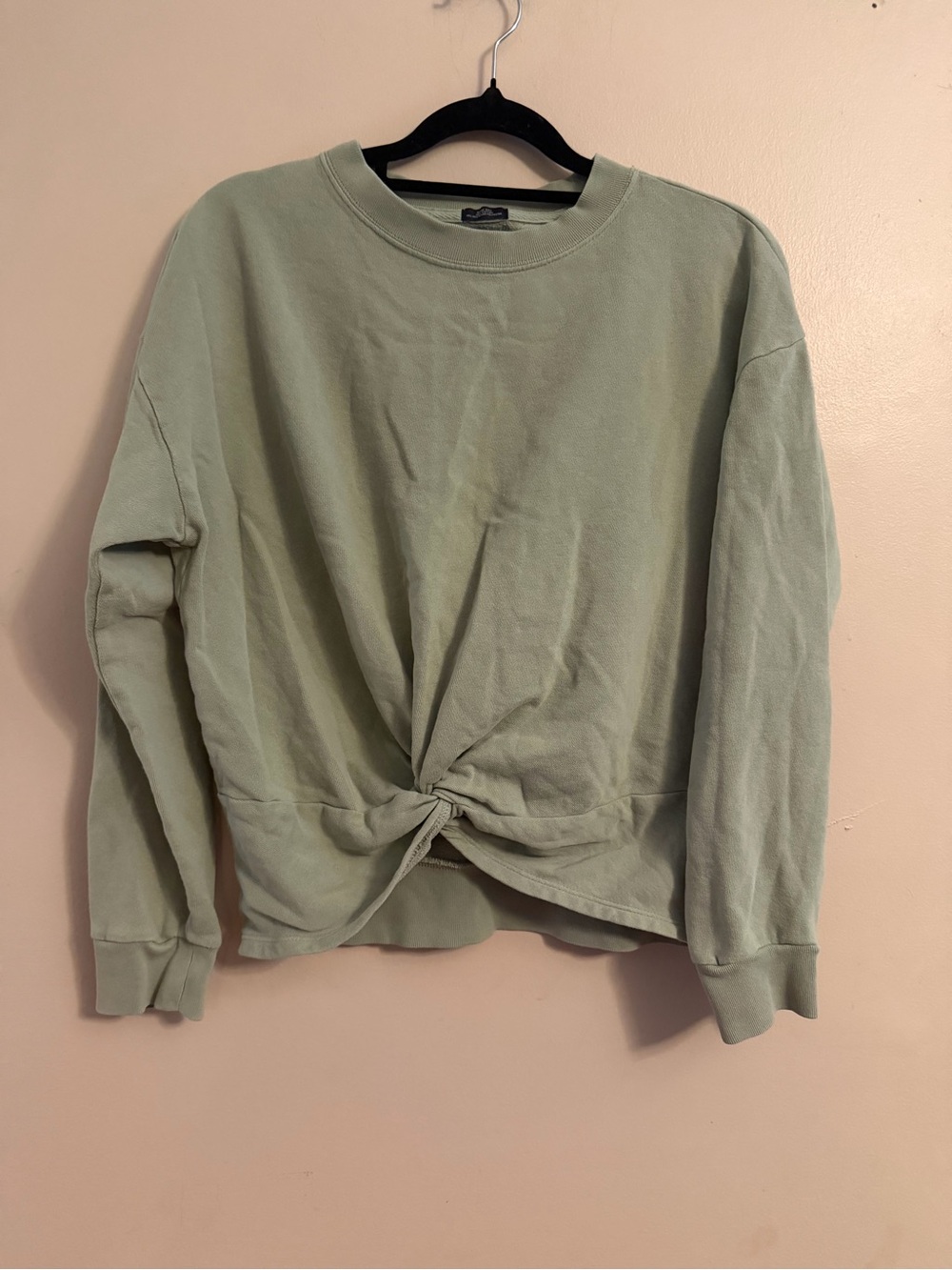 GAP Light Sage Crewneck Knot-Front Sweater